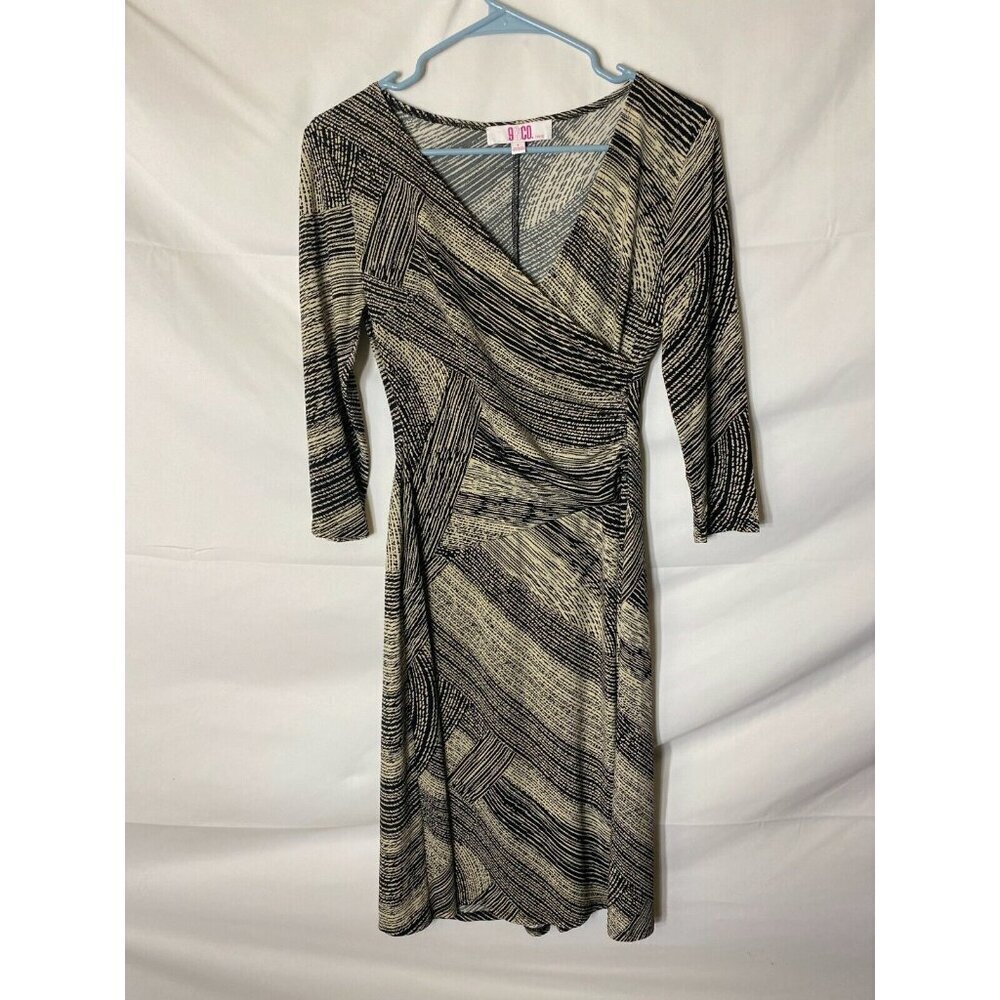 Women’s 4 WRAP STYLE Indie DRESS V-neck BLACK WHITE MIDI small Scandi Office